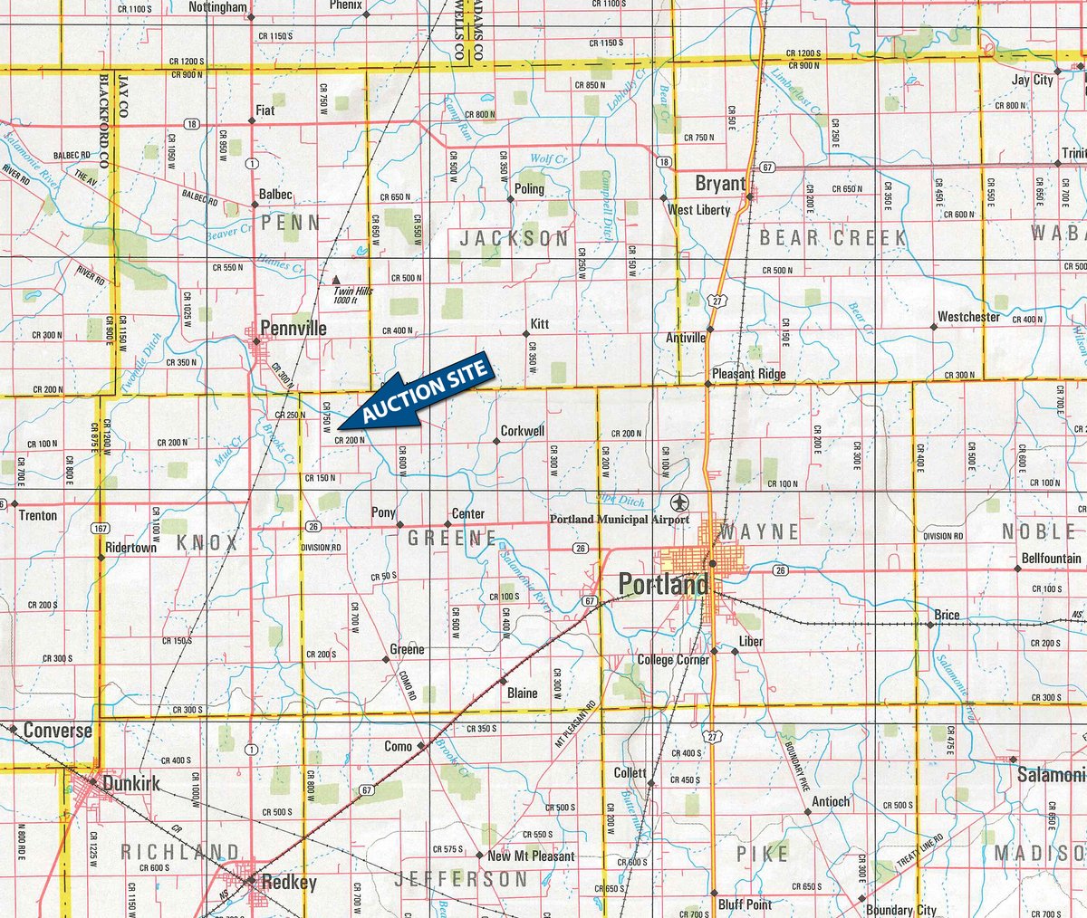 Area map - FARM EQUIPMENT RETIREMENT AUCTION IN JAY COUNTY, INDIANA